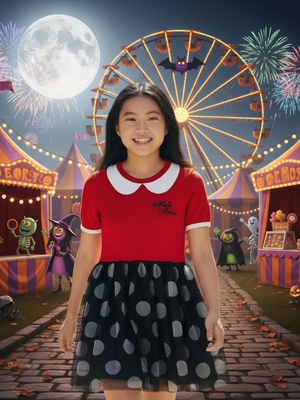 Disney Minnie Mouse Girls Dress/Costume 5T - Red Knit top - Black Polka dot skir
